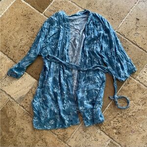 Handmade Blue Floral Robe S/M Tie Flowers